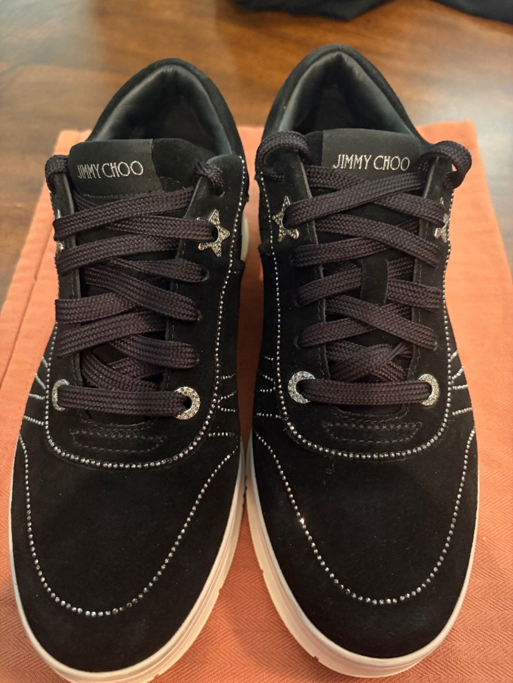 Jimmy Choo Black Suede Crystal Star Sneakers Size 39.5